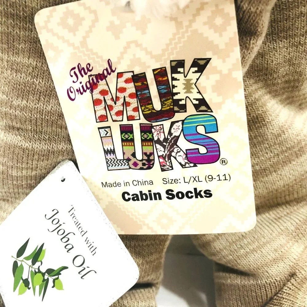 NWT Muk Luks Tan Sherpa Fleece Lined Cabin Slipper Socks Women's L XL Jojoba Oil